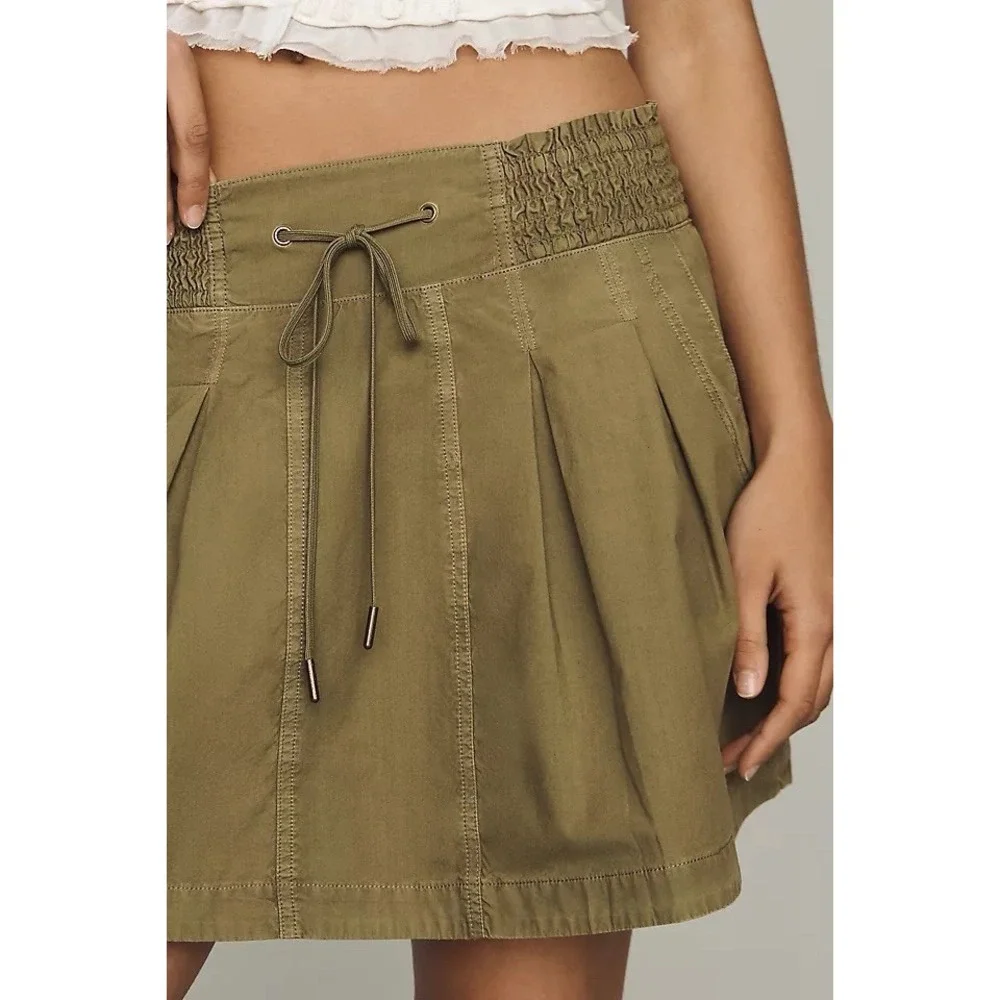 By Anthropologie Pleated Drawstring Mini Skirt MSRP $128 NWT XS